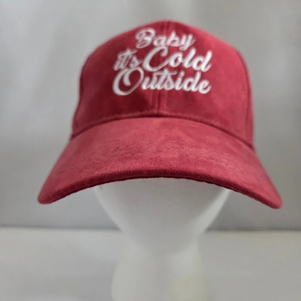 Katydid Red Faux Suede Baby Its‎ Cold Outside Embroidered Baseball Cap Hat NWT